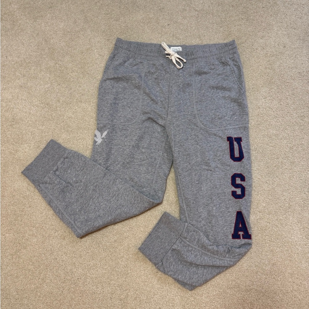 American Eagle Outfitters Gray Joggers with USA Design